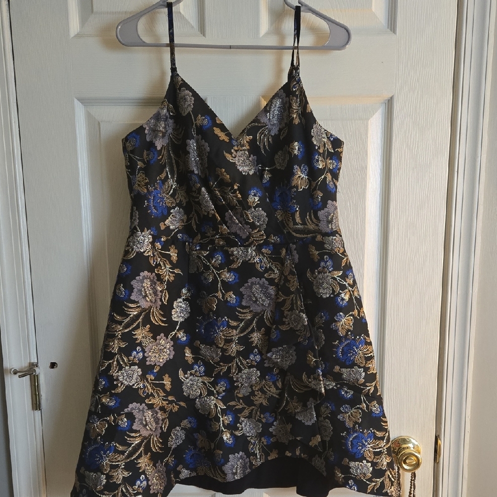 Elegant Floral Black and Blue Mini Dress Rachel Roy SIZE 14